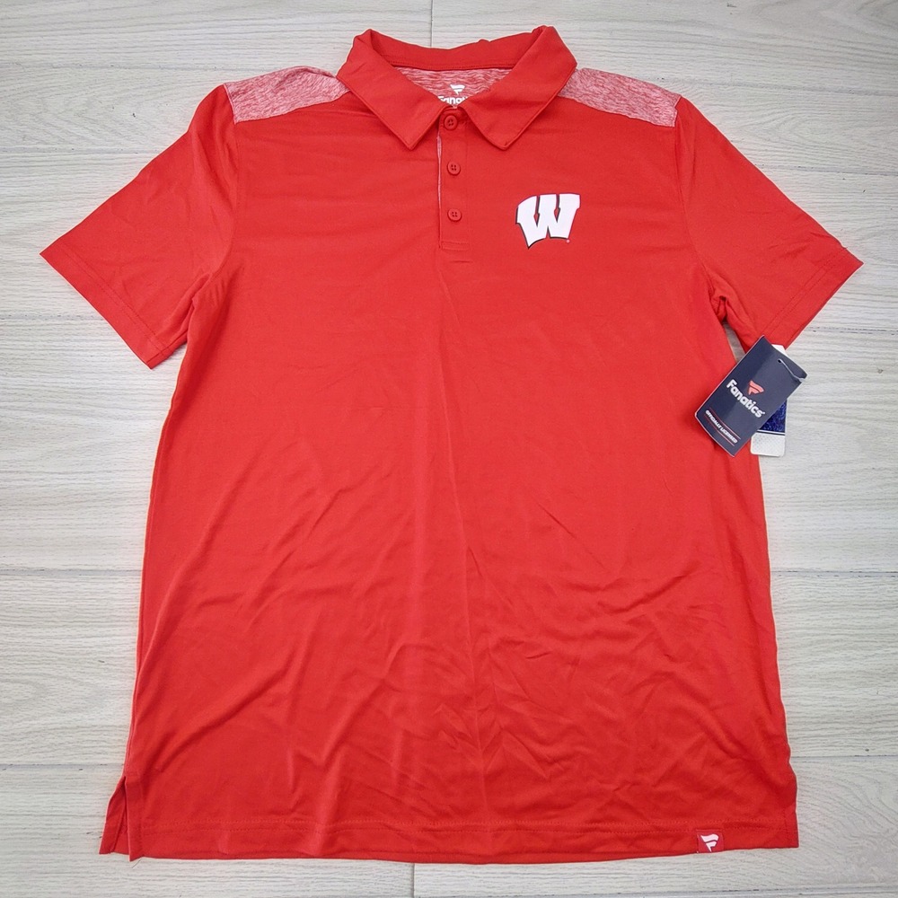 Wisconsin Badgers Polo‎ Shirt Mens Large Red Golf Athletic Fanatics Wicking New